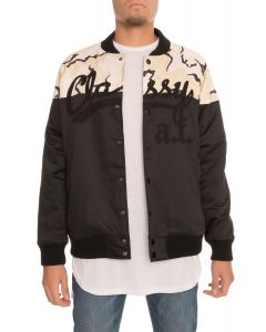 The Classy A.F. Satin Baseball Jacket in Black and Camo Black & Camo