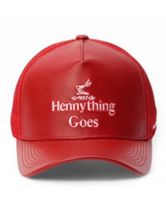 Hennything Goes Leather Trucker Hat  Red