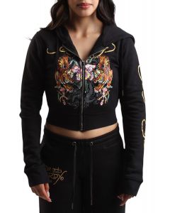 Tigers Orchid Black Crop Zip Hoodie Black