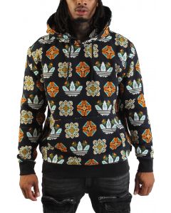 Tile Allover Print Loose Hoodie Black
