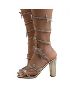 Morris-636 Wrap around Butterfly Rhinestone High Heels Gold