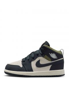 Pre-School Jordan 1 Mid SE Lt Orewood Brn/Off Noir-Medium Olive