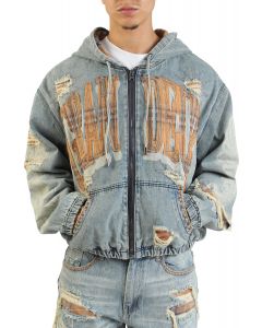 Grandeur Plaid Denim Hoodie Jacket Munich Blue