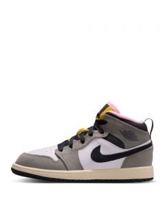 Pre-School Jordan 1 Mid SE White/Oil Grey-Cave Stone-Dark Sulfur