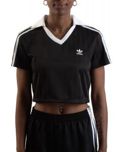 Adicolor Football Jacquard V-Neck Crop Polo Shirt  Black