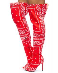 red thigh high boots no heel