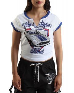 Ford X True Religion Crystal Mustang Baby Tee White