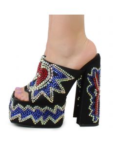 Logan Rhinestone Platform Heel Black