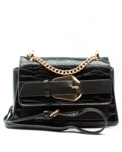 Metal Buckle Faux Leather Crossbody Bag Black
