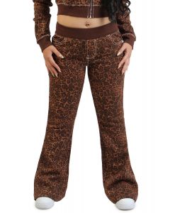 Leopard Mid Rise Big T Flare Sweat Pant  Brown