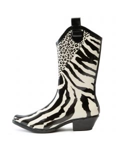 Buckle-01 Animal Print Rubber Boot Black