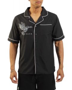 Peace Woven Button-Down Shirt  Black