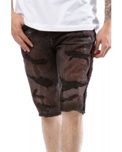 Rhinestone Striped Denim Shorts Black/Red