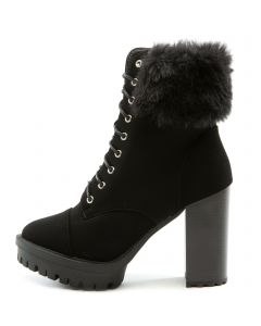 Starlet-08 Fur Ankle Heel Bootie Black Nub