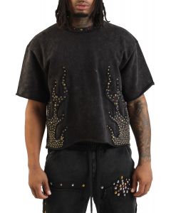 Fire Studded Crop T-Shirt  Black
