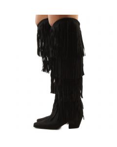 Hartley-1 Fringe Suede Boots  Black