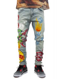 SMOKE RISE Knee Pad Distressed Jean JP23507SK-BLK - Shiekh