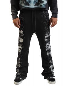 Studded Flared Pants Washed Black