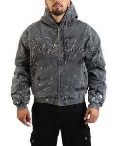 Stud Logo Hood Zip-Up Jacket  Washed Black