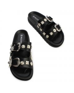 Aileen-20 Studded Buckle Slide Black/Silver