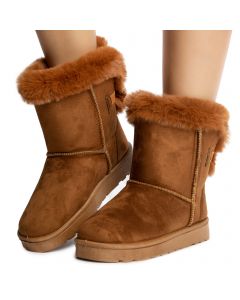 Desi-R001 Fur Booties Camel Suede