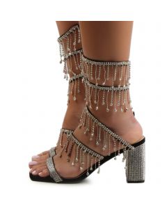 Molla-01 Rhinestone Spiral Heel  Black