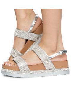 WOMEN'S LOOKOUT-02S 2 STRAP RHINESTONE SANDALS SILVER