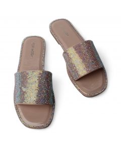 Medusa-56 Sparkle Flat Sandal Nude
