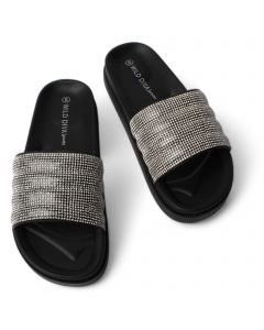Belvana-07 Rhinestone Slide  Black