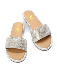 Zoe-1 Rhinestone Flat Sandal Silver