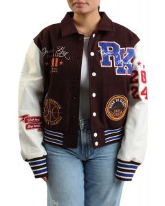 Women's Logo Patch Varsity Jacket  Black/White