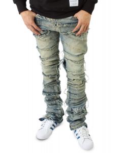 Frayed Stacked Denim Jeans - Bergen Blue –
