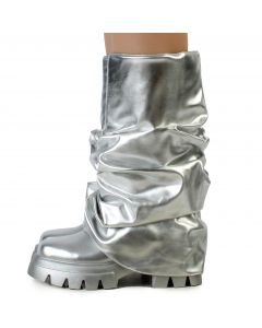 Chunky Flat Boot Silver