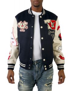 Spliced Varsity Patch Jacket Dress Blue