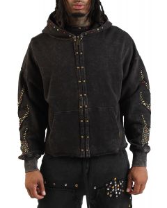 Fire Studded Zip Hoodie  Black