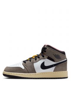 Grade-School Air Jordan 1 Mid SE White/Oil Grey-Cave Stone-Dark Sulfur