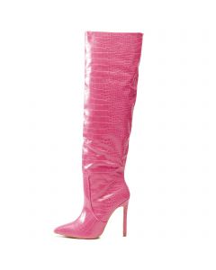 Friare Over The Knee High Heel Boot Pink Croc