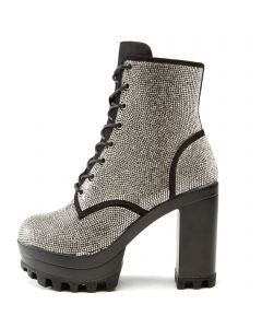Newstory Platform Rhinestone Bootie Black