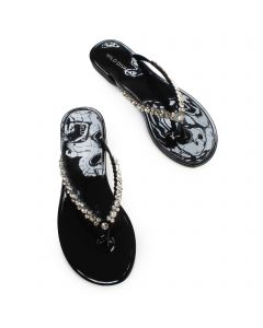 Jolie-80 Rhinestone Thong Sandal Black