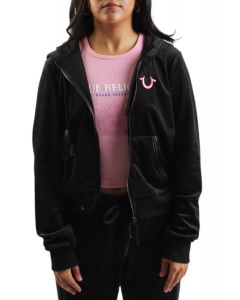 VELOUR LUREX BIG T ZIP HOODIE Black