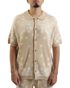 Paisley Knit Button-up Shirt  Cream