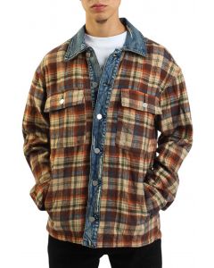 Plaid Denim Combo Shacket Beige/Blue