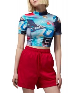 Women's Printed Short-Sleeve Knit Crop Top White