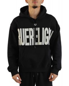 Knit Logo Panel Boxy Hoodie  Black