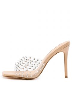 Hugo-8 Studs Stiletto High Heels Clear/Beige