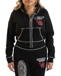 True Religion X Bella Dona Crystal Shrunken Zip Hoodie Black