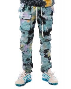 Olive Paisley Embroidered Cargo Joggers Tie Dye
