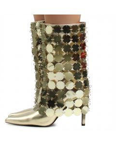 Lennox-1 Sequins Heel Bootie Gold