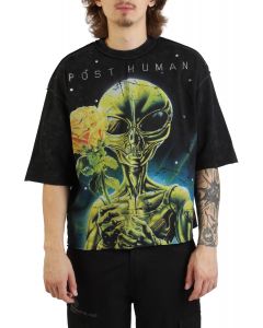 Post Human Soft Touch Washed Cropped T-Shirt  Black