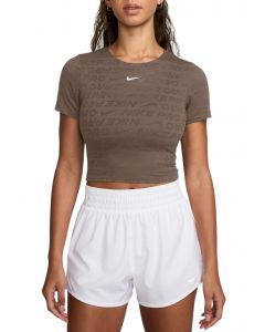  Dri-FIT Short-Sleeve Cropped Jacquard Top Mink Brown/White
